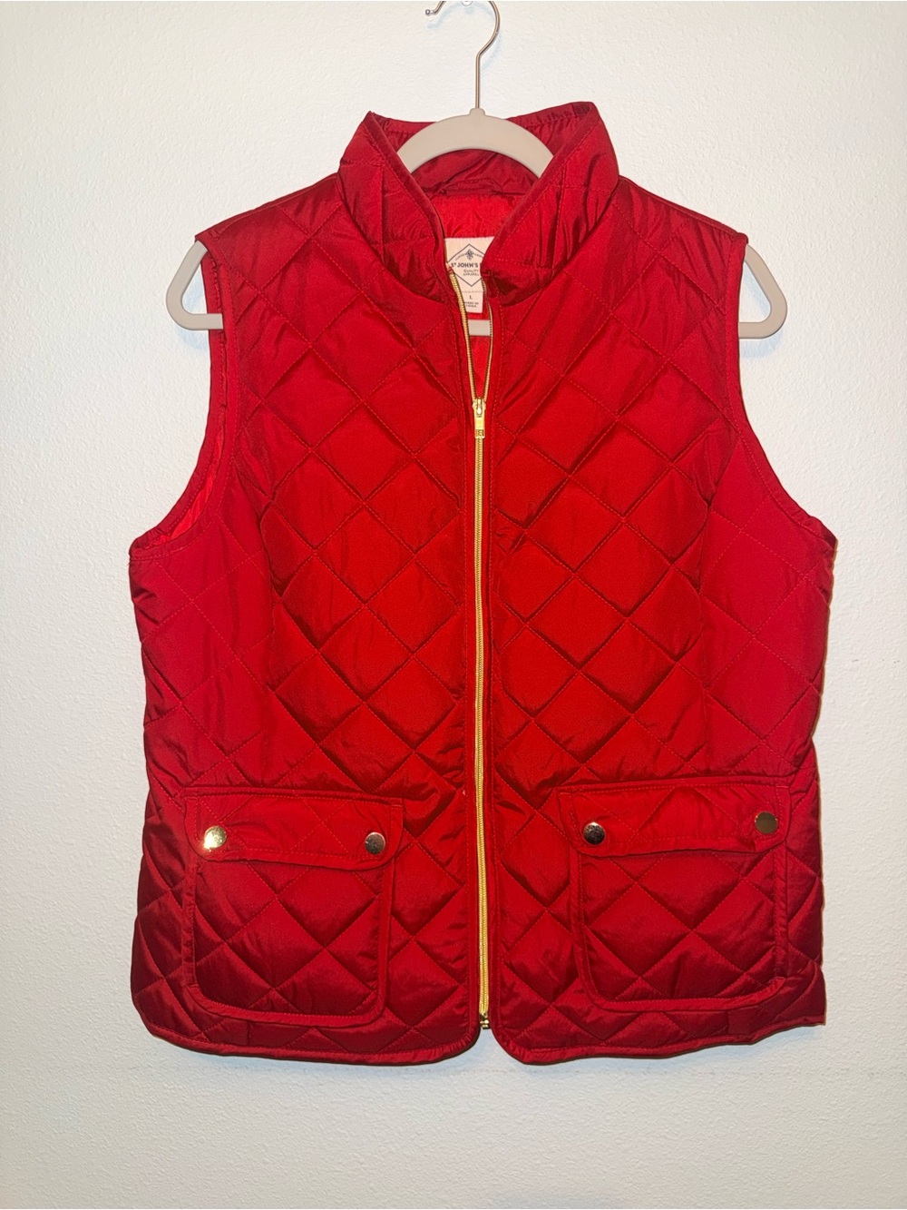 St. John's Bay Red Quilted Vest with Gold-Tone Zipper